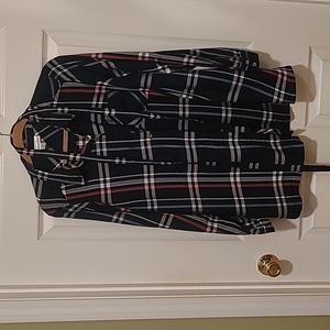 Motherhood maternity navy and gray print flannel button-down tunic. Size L